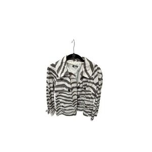 J.Crew Zebra Print Trench Jacket White Grey Button Front Raglan Sleeve Coat